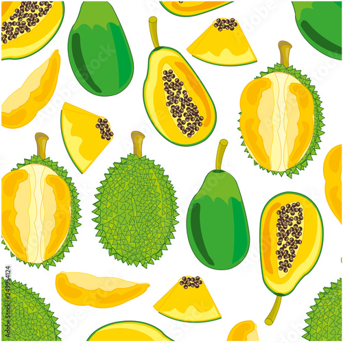 Durian,papaya pattern decorative pattern on white background