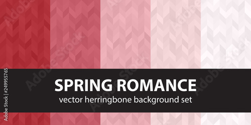 Herringbone pattern set Spring Romance. Vector seamless parquet backgrounds