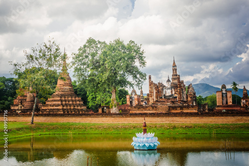 view of historical temple ruins in Sukhotai  Thailand