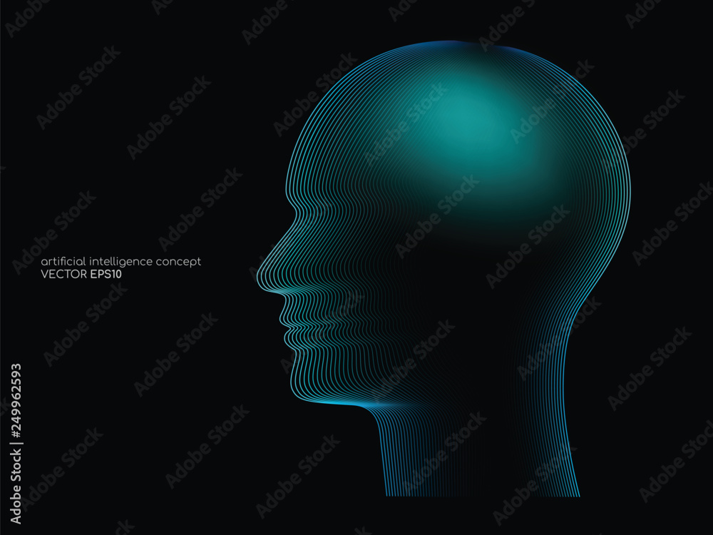 Artificial intelligence technology concept human head shape with light ...