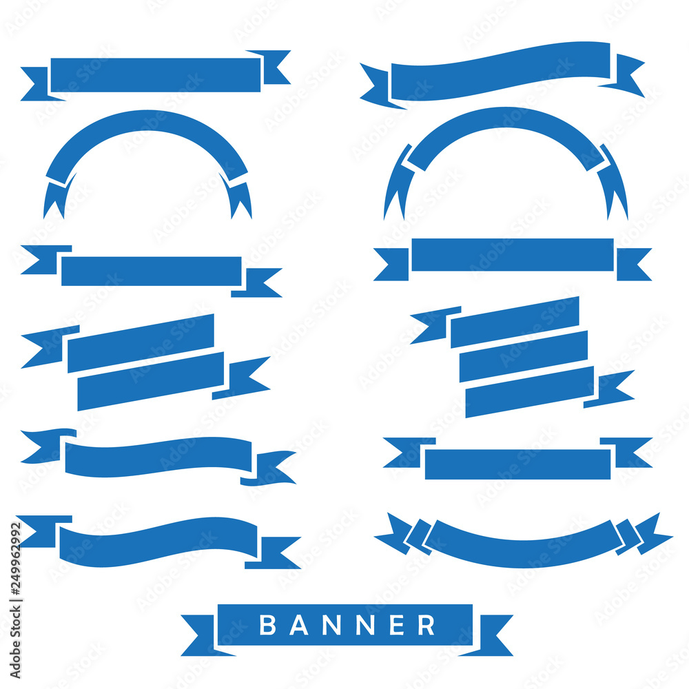 set of blue ribbon banner ico