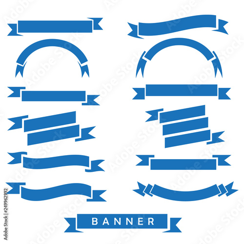 set of blue ribbon banner ico