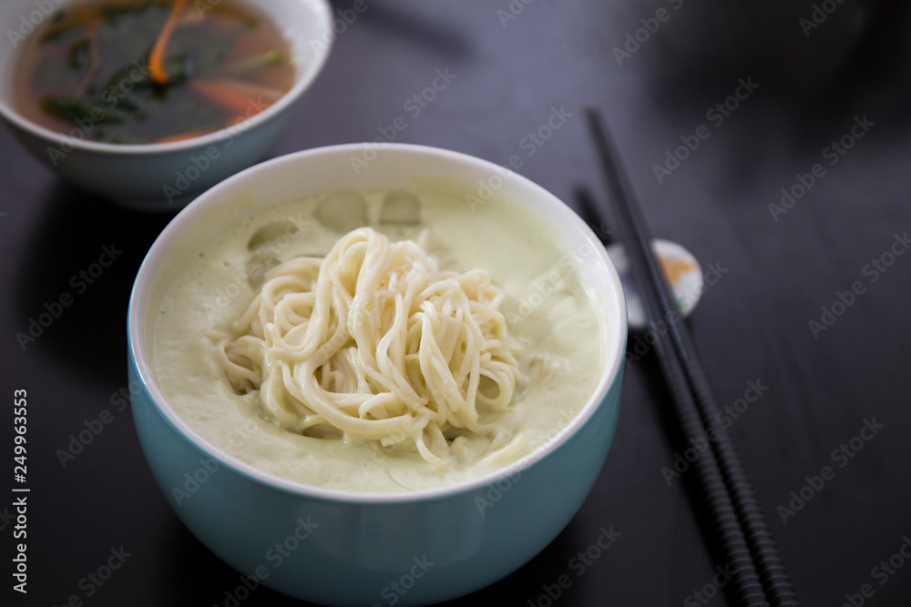 Cold Bean Soup Noodle with young radish kimchi Cold Bean Soup Noodle with young radish kimchi