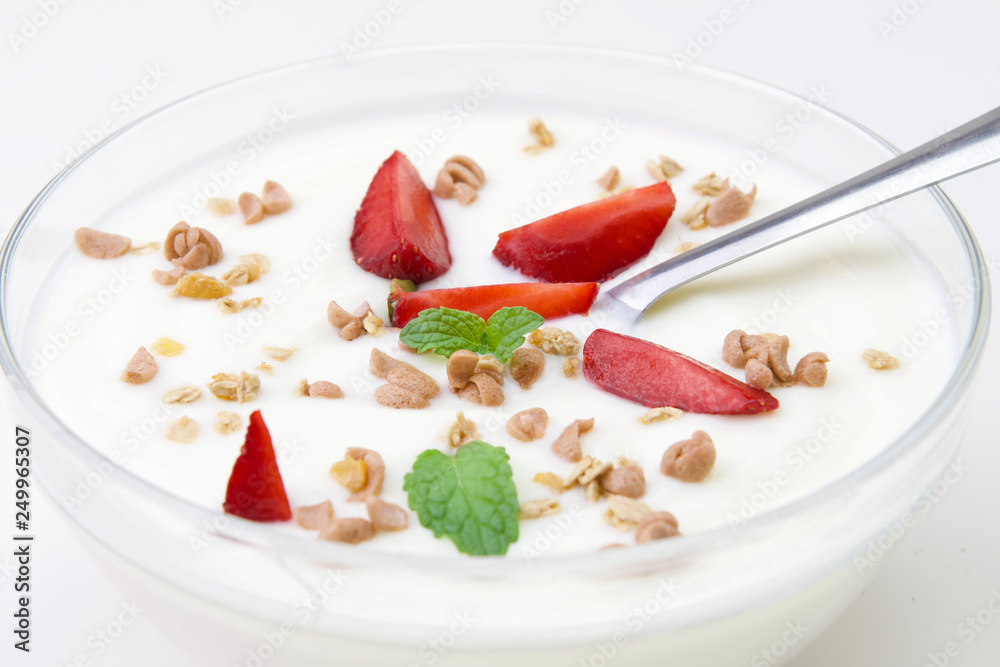 bowl yogurt with strawberry isolate on white background bowl yogurt with strawberry isolate on white background