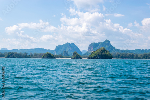 A Thai long tail boat on the beach of Andaman sea located at Krabi near Phuket, Thailand