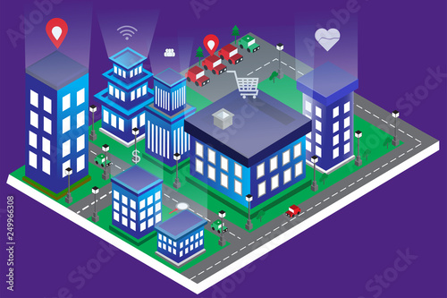 modern city isometric building aparment and intelligent of technology wireless