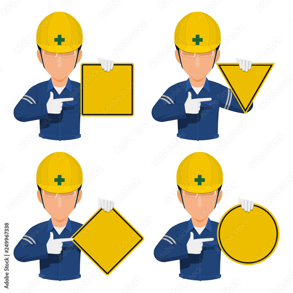 Set of worker hold blank sign on transparent background Set of worker hold blank sign on transparent background