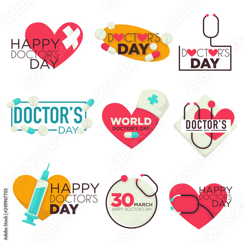 Doctors day isolated icons medicine pills and syringe