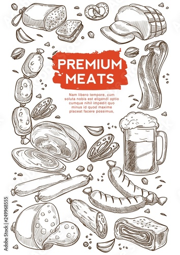 Meat butchery shop beer in mug beef and pork