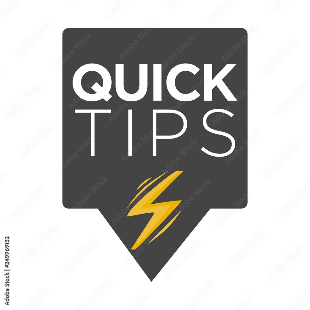 Quick tips poster giving advice. Hand gesture and headline placed in black block Quick tips poster giving advice. Hand gesture and headline placed in black block