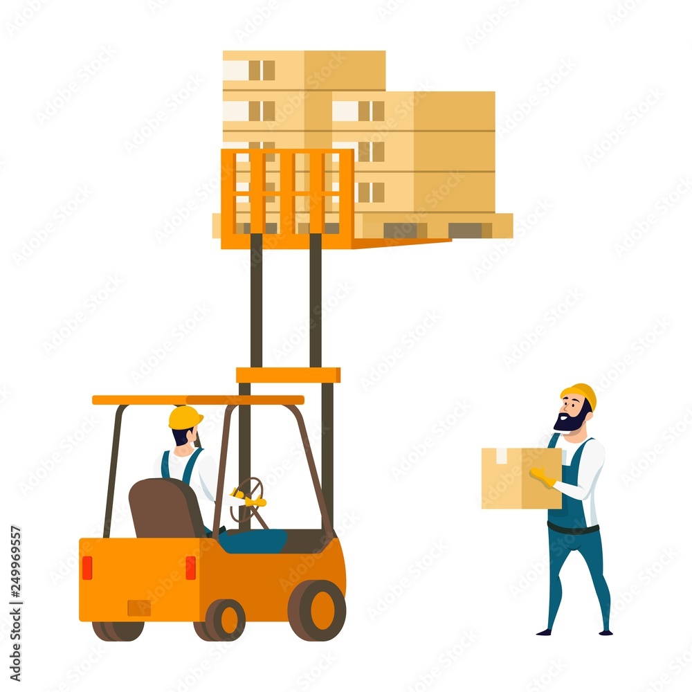 Warehouse Character Lifting Box by Forklift Car Warehouse Character Lifting Box by Forklift Car