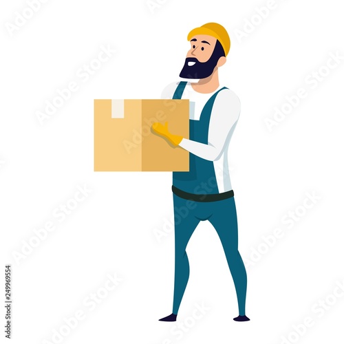 Delivery Service Male Character Holding Carton Box
