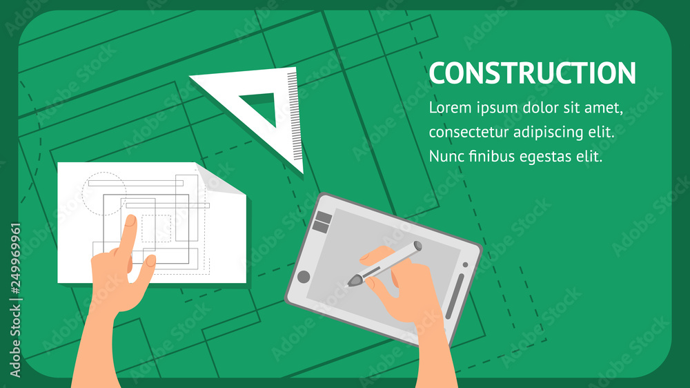 Construction Website Flat Banner Vector Template Construction Website Flat Banner Vector Template