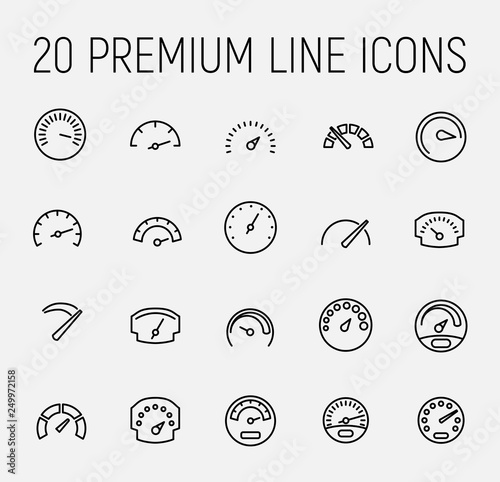 Speedometer related vector icon set.