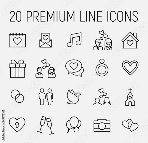 Premium set of wedding line icons. 
