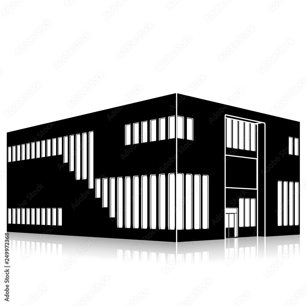 silhouette office building with an entrance and reflection silhouette office building with an entrance and reflection