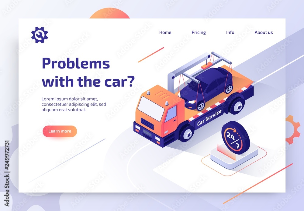 Car Tow Company Online Service Vector Web Banner Car Tow Company Online Service Vector Web Banner