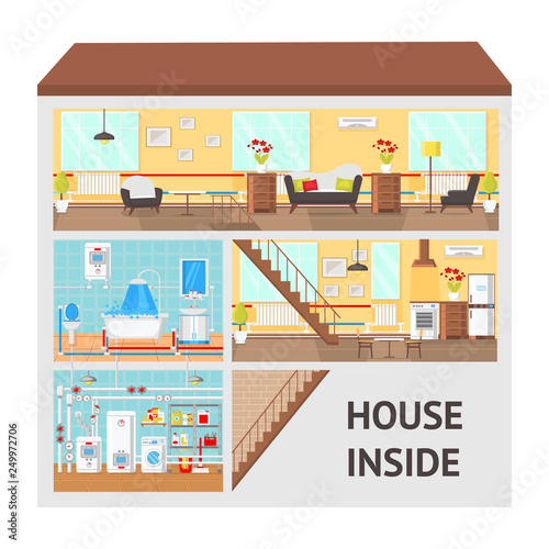 House Inside Concept Flat Vector Illustration