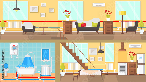 Rooms Interior Concept Flat Vector Illustration