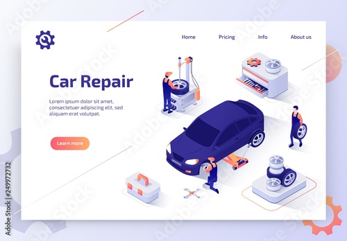 Car Repair Shop Isometric Vector Web Banner