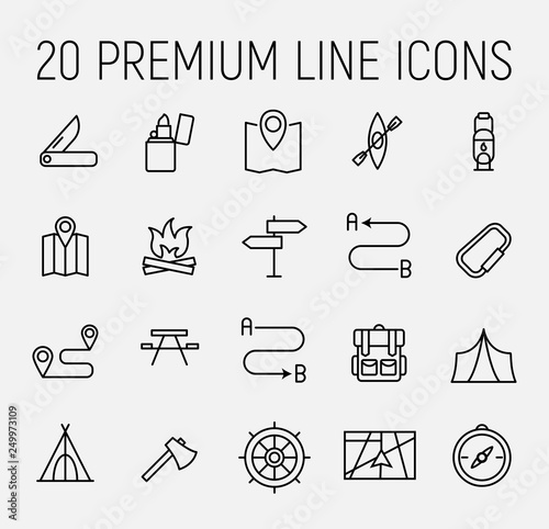 Set of recreation icons in modern thin line style. 