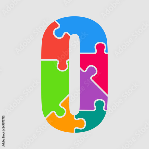 Color jigsaw font vector puzzle pieces letter O.