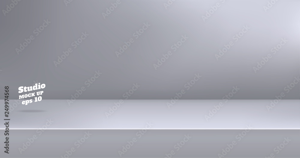 Vector,Empty modern grey color studio table room background ,product display with copy space for display of content design.Banner for advertise product on website. - obrazy, fototapety, plakaty 