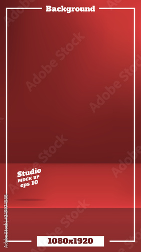 Vector Empty vivid red color studio table background in 1080 by 1920 size,product display with copy space for display of content design.Instagram Banner for advertise product on website.