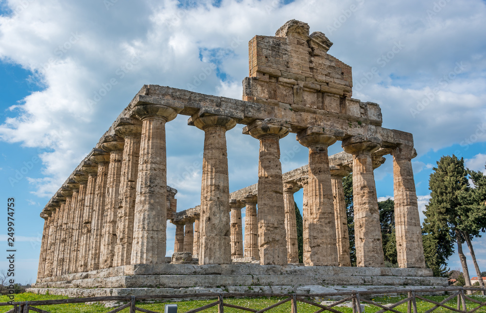 Ancient Greek Temple in the Ruins of a Village in Southern Italy