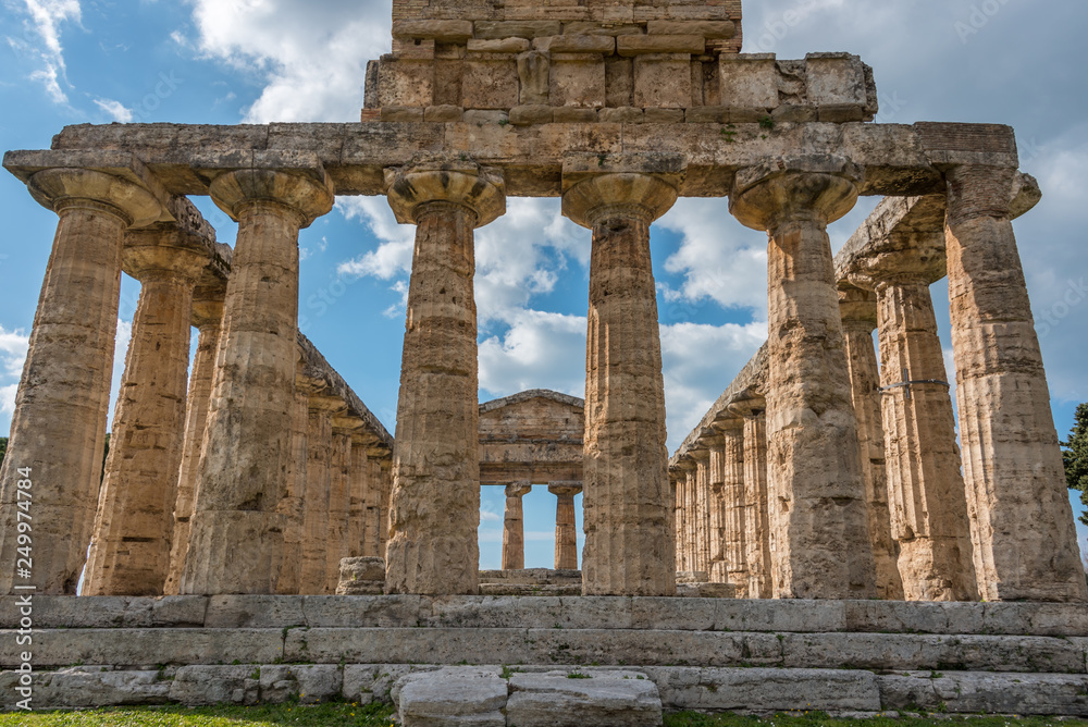 Ancient Greek Temple in the Ruins of a Village in Southern Italy