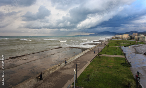 Storm waves over a pier in the Adler  Sochi