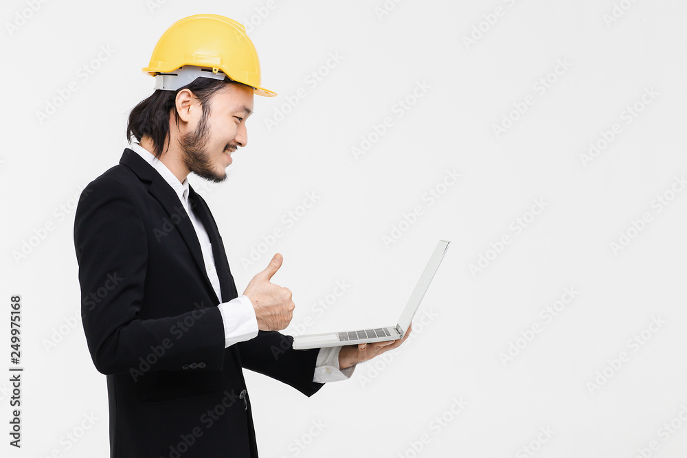 Portrait of engineer are using notebook..