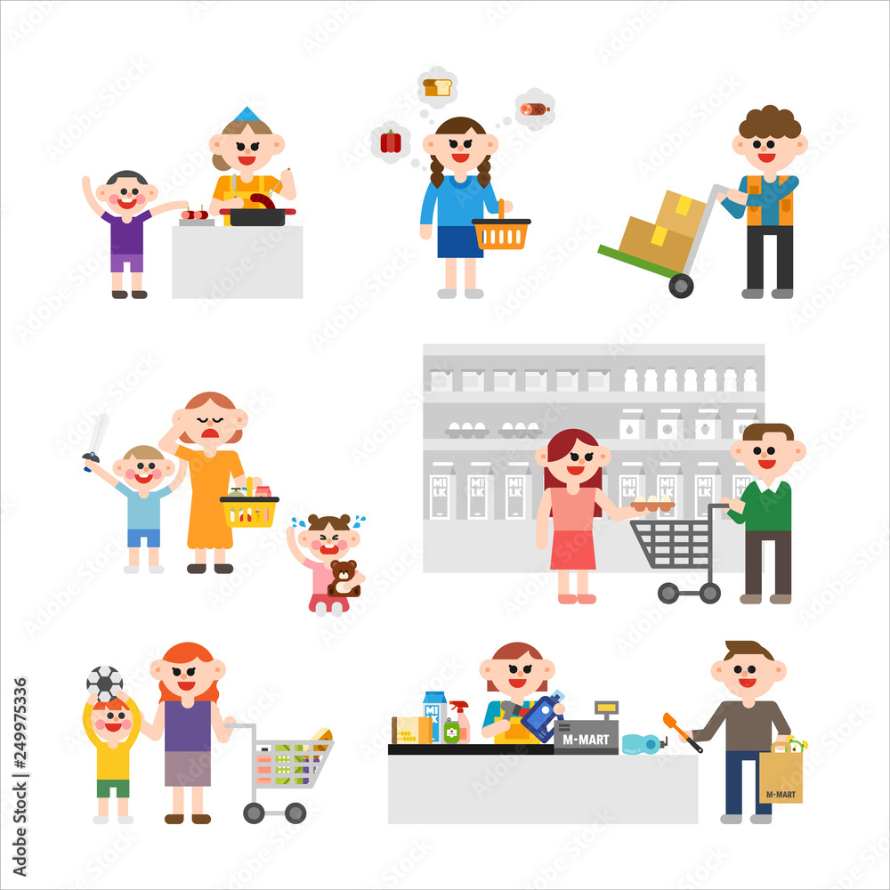 Various characters in the mart. flat design style minimal vector illustration Various characters in the mart. flat design style minimal vector illustration