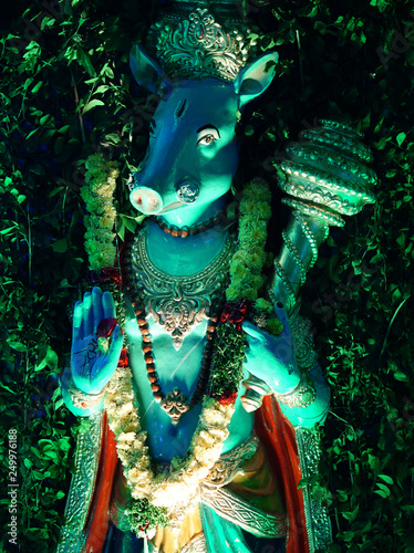 Fototapeta Naklejka Na Ścianę i Meble -  Closeup view of Hindu god Kurma avatar of Vishnu decoration during festival in a temple
