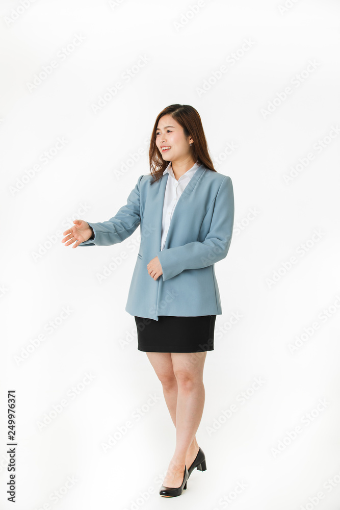 Young Asian businesswoman an open hand ready for handshake. Young Asian businesswoman an open hand ready for handshake.