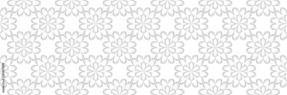 Floral seamless pattern. Gray flower design on white background