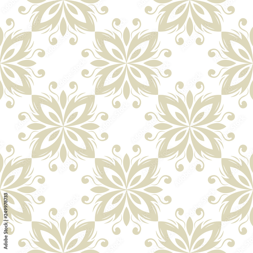 Floral seamless olive green pattern. On white background