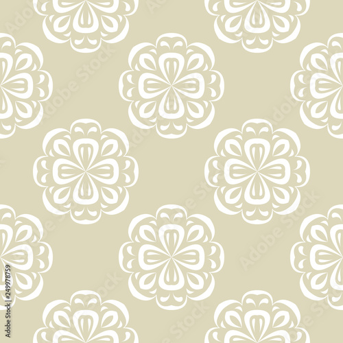 Floral print. White pattern on olive green seamless background