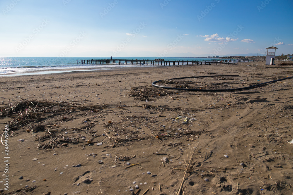 tourist beach after a storm in the off season tourist beach after a storm in the off season