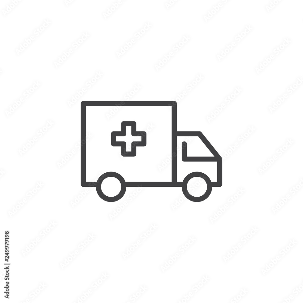 Ambulance truck line icon. linear style sign for mobile concept and web design. ambulance car outline vector icon. Symbol, logo illustration. Pixel perfect vector graphics Ambulance truck line icon. linear style sign for mobile concept and web design. ambulance car outline vector icon. Symbol, logo illustration. Pixel perfect vector graphics