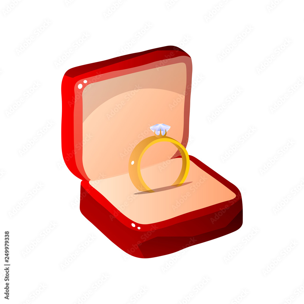 Red Velvet Opened Gift Box with Diamond Ring Jewelry Vector Illustration Red Velvet Opened Gift Box with Diamond Ring Jewelry Vector Illustration