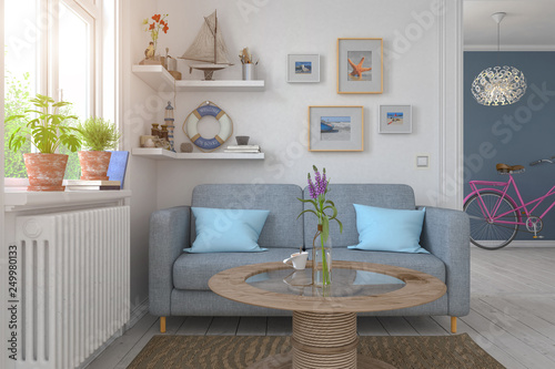 3d render of a Scandinavian apartment - living room