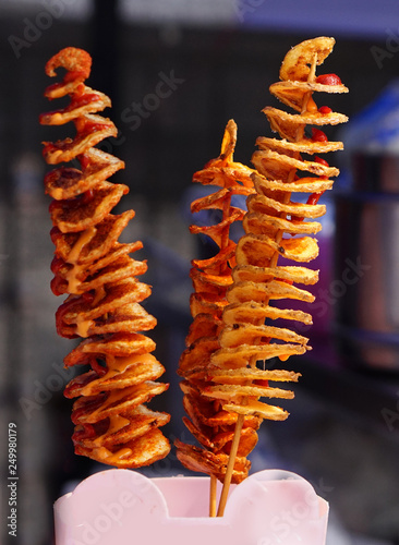  View of Indian street food spiral potato chips