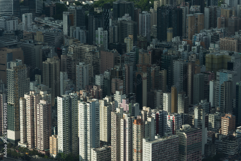 Aerial view of Hong Kong city under sunset