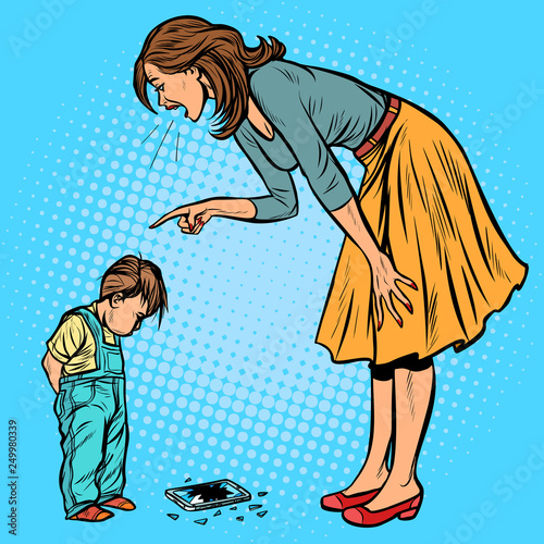 mother and guilty son. broken phone