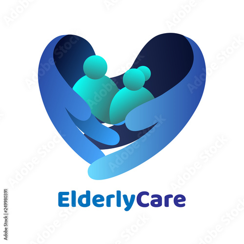 Elderly healthcare heart shaped logo. Nursing home sign.
