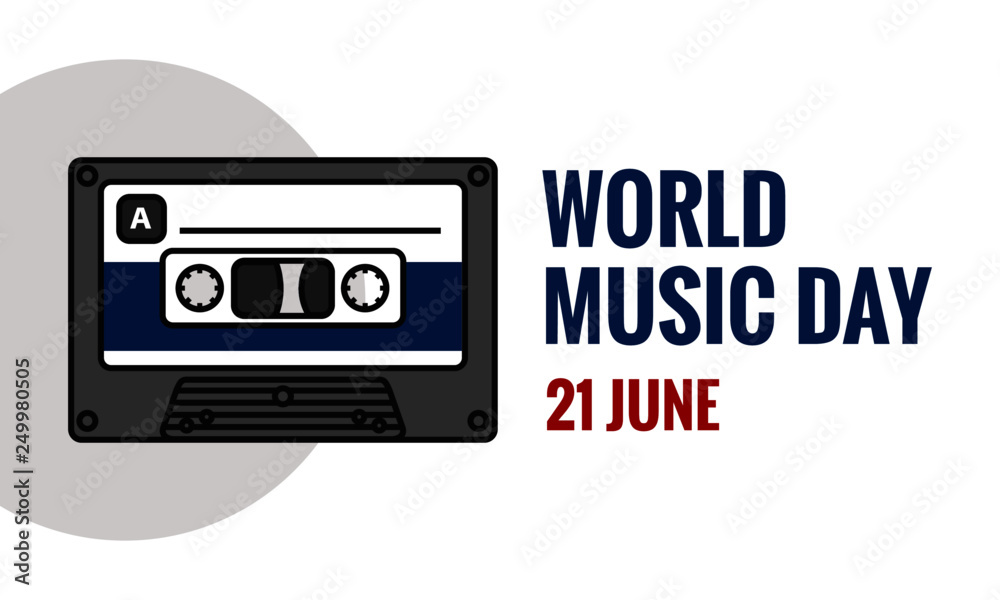 World Music Day 21 June with Cassette Illustration World Music Day 21 June with Cassette Illustration