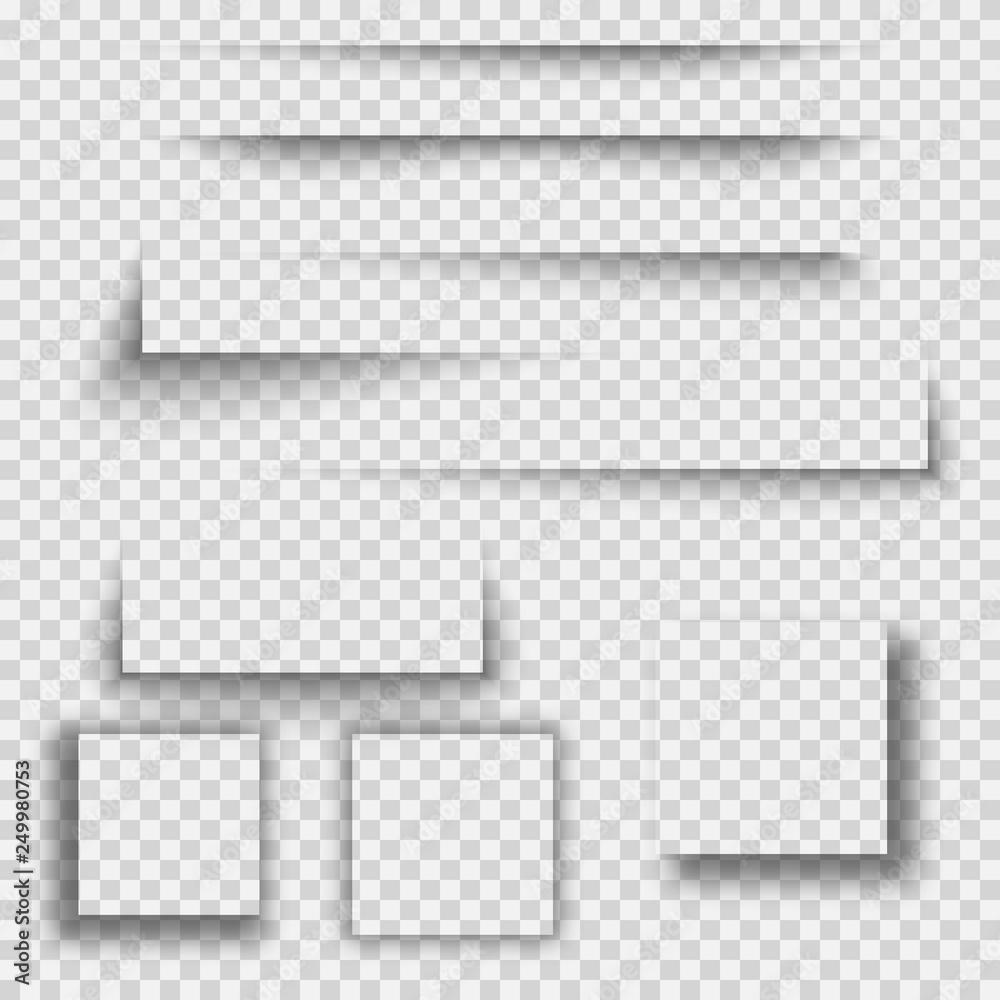 Set of transparent shadow with soft edges isolated. Set of square shadow. Set of transparent shadow with soft edges isolated. Set of square shadow.