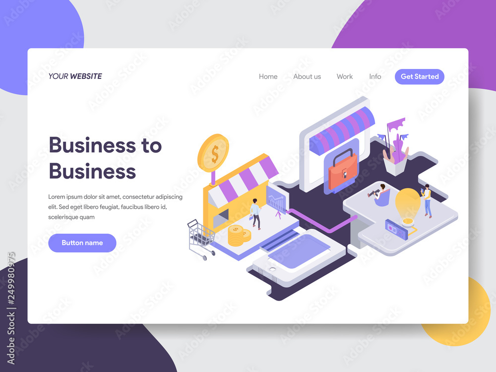Landing page template of Business to Business Illustration Concept. Isometric flat design concept of web page design for website and mobile website.Vector illustration