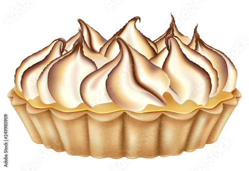 Lemon tart with toasted meringue. Vector illustration.